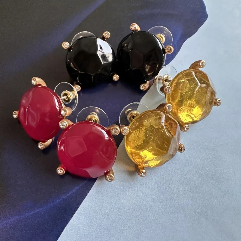

Vintage Minimalist Irregular Dome Colorful Glass Jelly Stud Earrings or Clip-on for Women