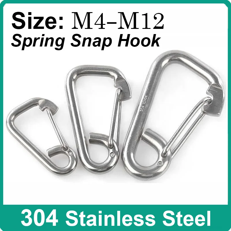 1/2/5Pcs 304 Stainless Steel Spring Snap Hook Carabiner Simple Hook M6-M20  for Diving Dive Boat Kayak Accessory