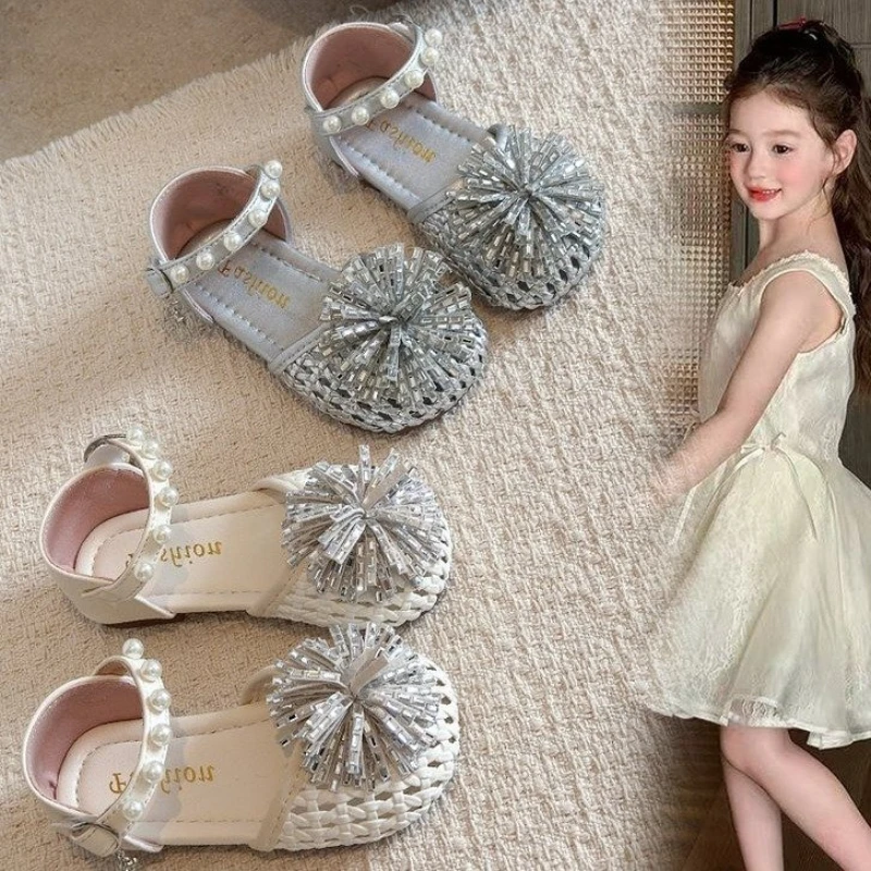 Luxury Girls Ballet Sandals Summer Elegant Rhinestone Princess Lightweight Kids Dress Flat Shoes Wedding Party Children Sandals