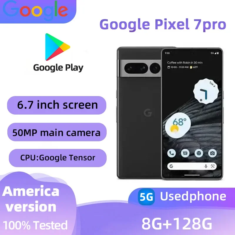 Google Pixel 7 pro  5G 6.7Inch LTPO AMOLED 120Hz Screen Google Tensor 30W Super Charge 5003mAh Battery OTG used phone