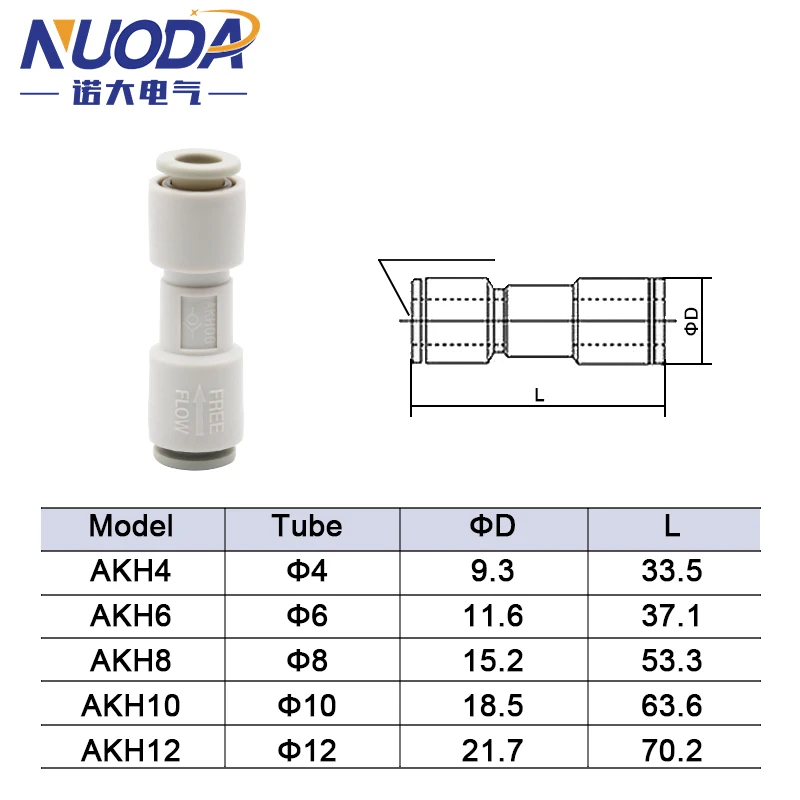 AKH One-Way Check Valve SMC Type AKH04-00 06-00 08-00 10-00 12-00 Quick Connect Fittings for Air Tube Non-Return Valve