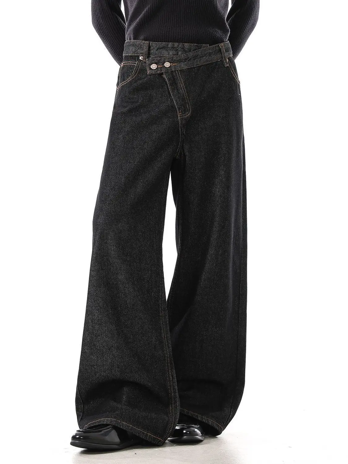 Men's Irregular Design Jeans Vibe Casual Pants Wide Legs Sweatpants Male High Waist Unisex Baggy Trousers
