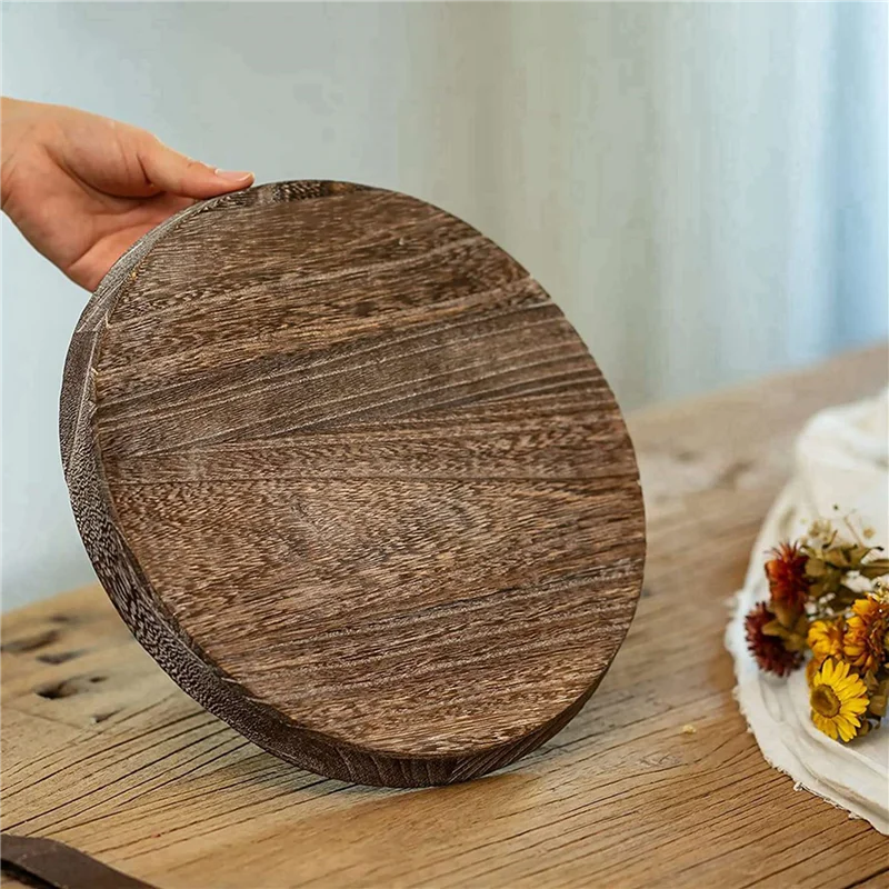 

B03C-6Pcs Rustic Wooden Tray Candle Holder - Small Decorative Plate Pillar Candle Tray Wood For Farmhouse Dining Table