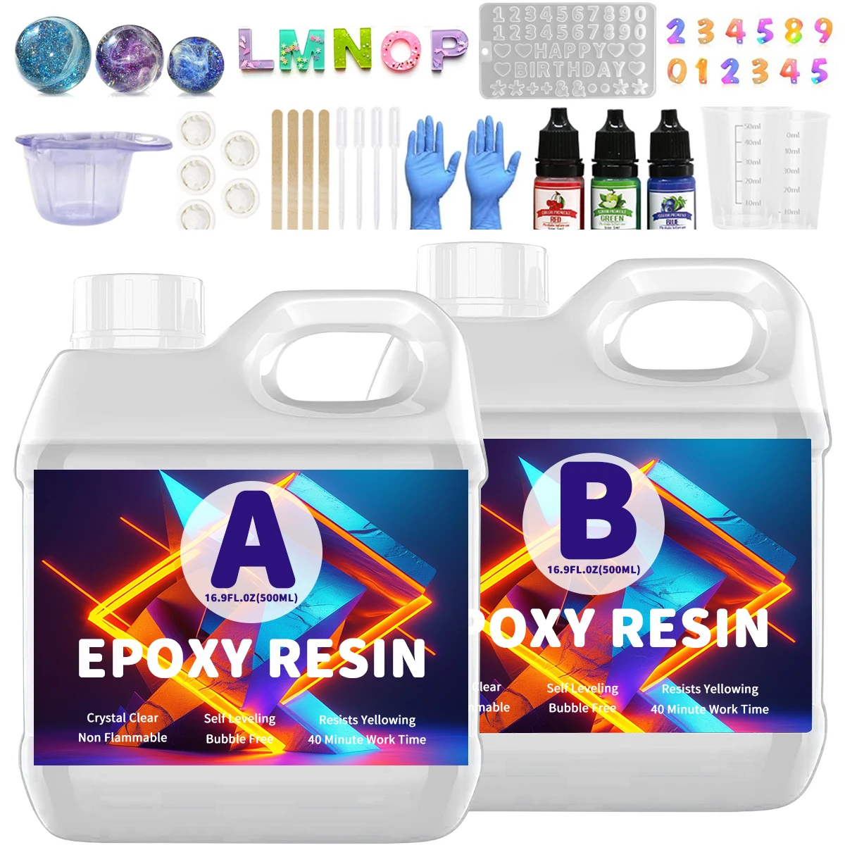 

500ML Crystal Transparent Epoxy Resin Set, High Gloss, Bubble Free, Fast Curing, Low Odor, Suitable For River Tabletops, Jewelry