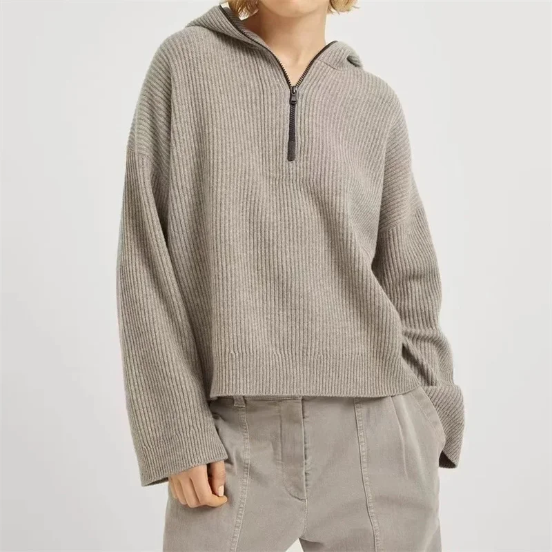 

Women's sweater New elastic knitted slim fit long sleeved top for autumn 2025 Cashmere blend hooded pullover y2k Knitwear Hoodie