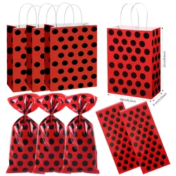 50pcs Ladybug Gift Bags Candy Treat Bags Red Black Polka Dots Paper Bags for Baby Shower Ladybug Themed Birthday Party Supplies