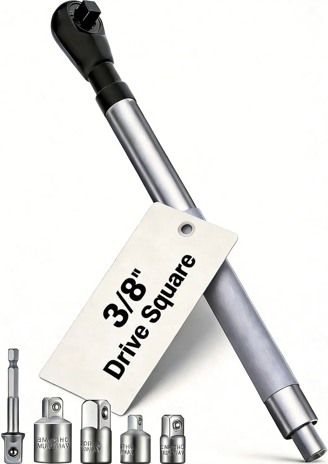 

3/8" Offset Extension Wrench, Impact Ratchet Extender for Electric Drill with 1/2", 1/4" Adapters for Tight Spaces