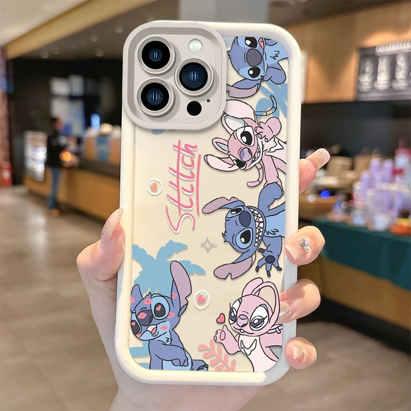 Disney Stitch Couple Cartoon Phone Case for iPhone 16 15 14 13 12 11 Pro Max 16 15 14 8 7 Plus X XS Max 8 7 TPU Shockproof Cover