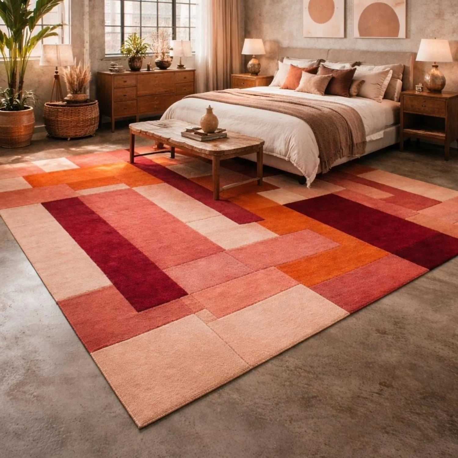 Room Decor Rug  Modern Geometric Patchwork 9x12 Area Rug in Warm Terracotta  Rust Tones Contemporary H1and Tufted H1andmade Floor Rug For All Home DE1cor Rugs