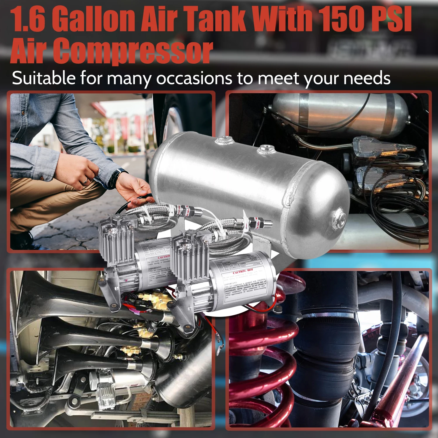 2PSC 150 PSI Air Compressor with 1.2 Gallon 200 PSI Air Tank Aluminum Air Compressor Onboard System 1/4NPT