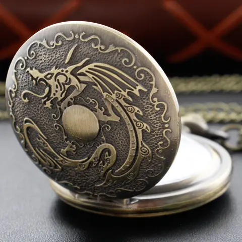 Antique Flame Dragon Exquisite Pattern Quartz Pocket Watch The Best Men's and Children's Holiday Gift Vintage Fob Chain Clock