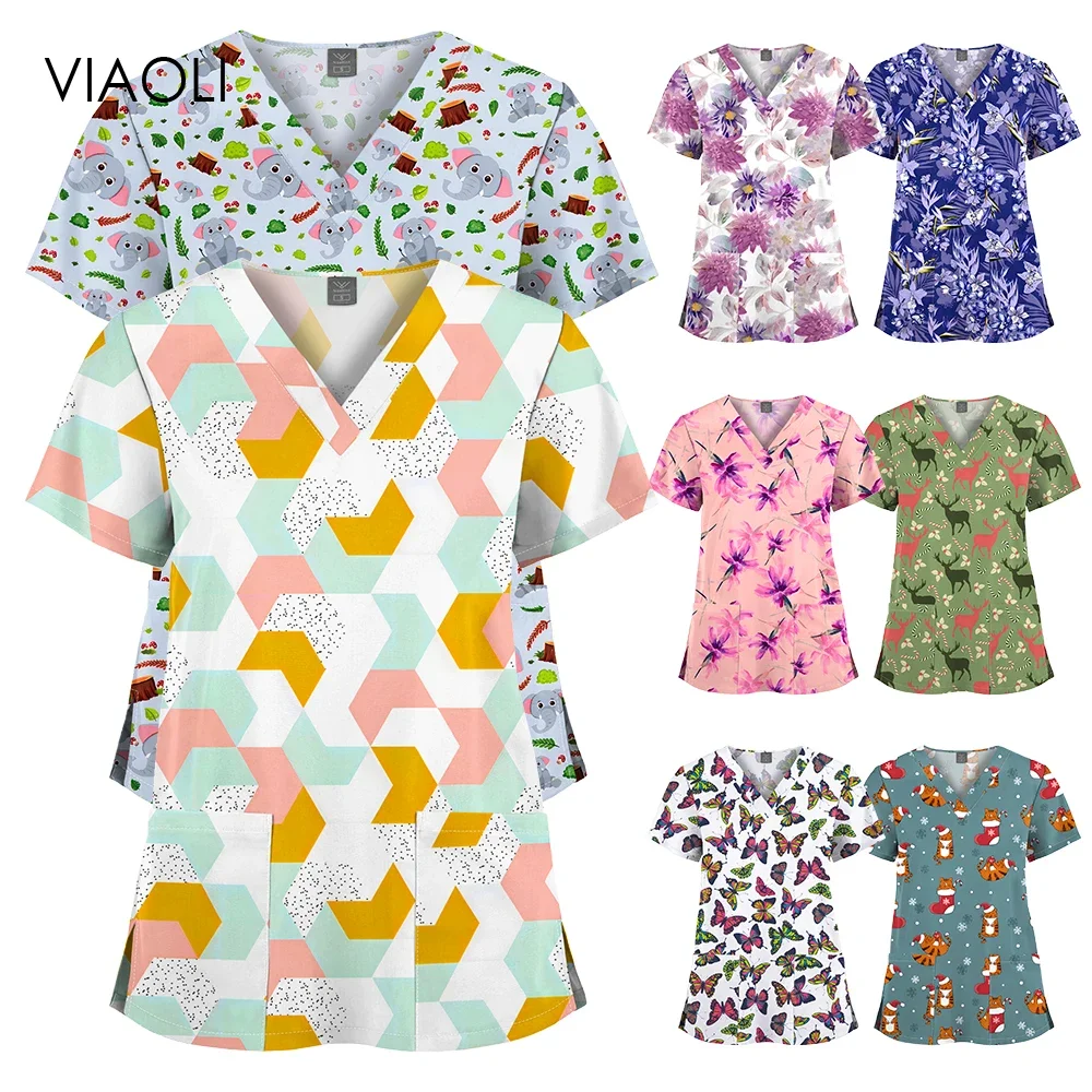 Оптовая цена, разноцветные женские скрабы с принтом животных, скрабы, ветеринарная униформа, топ, медицинские скрабы, рабочая униформа для медсестры и лаборатории