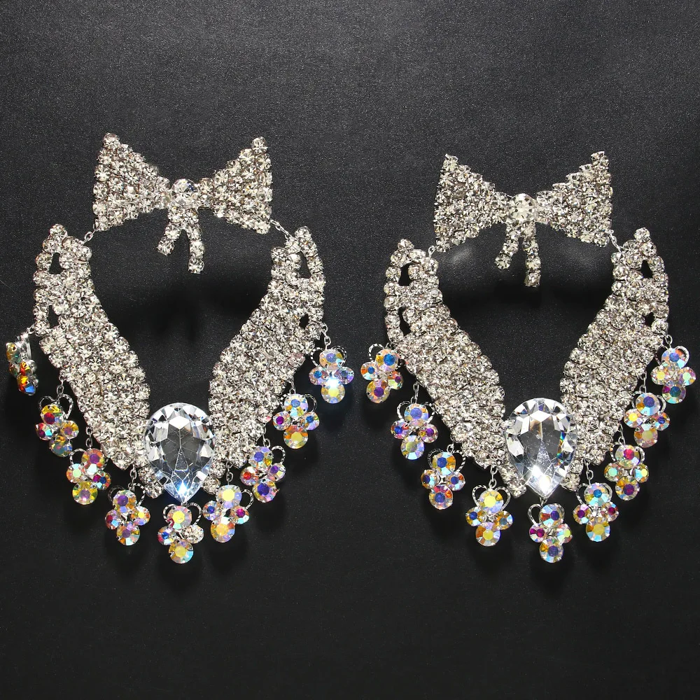 AliExpress hot-selling bow earrings exaggerated retro rhinestone earrings catwalk accessories women's earrings