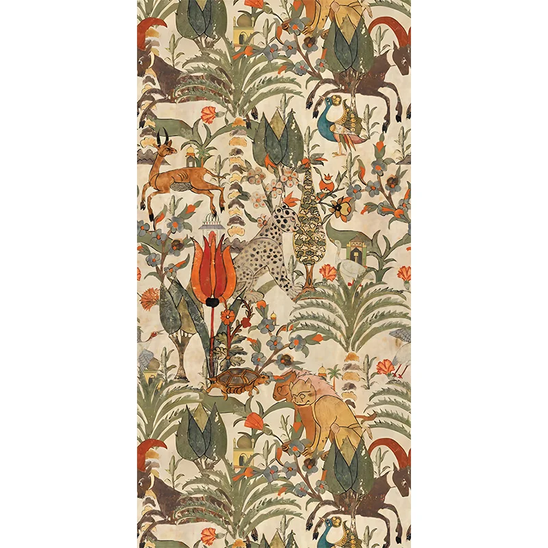 Vintage Jungle Animal Peel and Stick Wallpaper, Retro Medieval Forest Deer Leopard Bird Floral Self-Adhesive Contact Paper for F