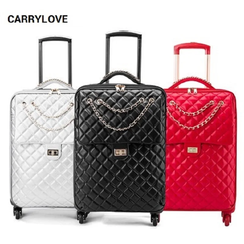 CARRYLOVE High Quality Fashion Noble Customized 20/24 Inch Size PU Rolling Luggage Spinner Brand Travel Suitcase