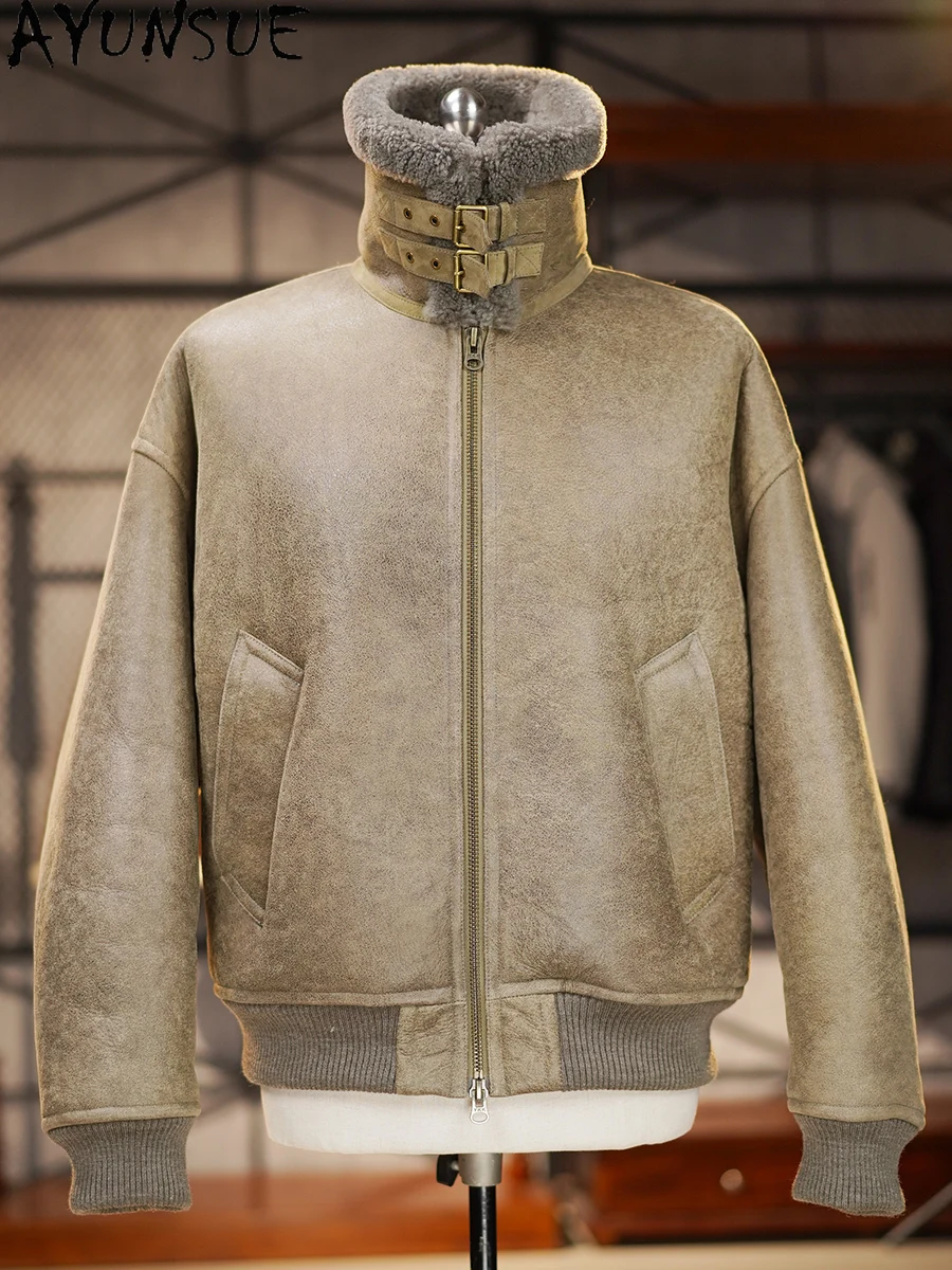 AYUNSUE High-end Natural Fur Coat Men Winter Warm Genuine Sheepskin Leather Jackets Man Fashion 2025 Motorcycle Real Fur Coats