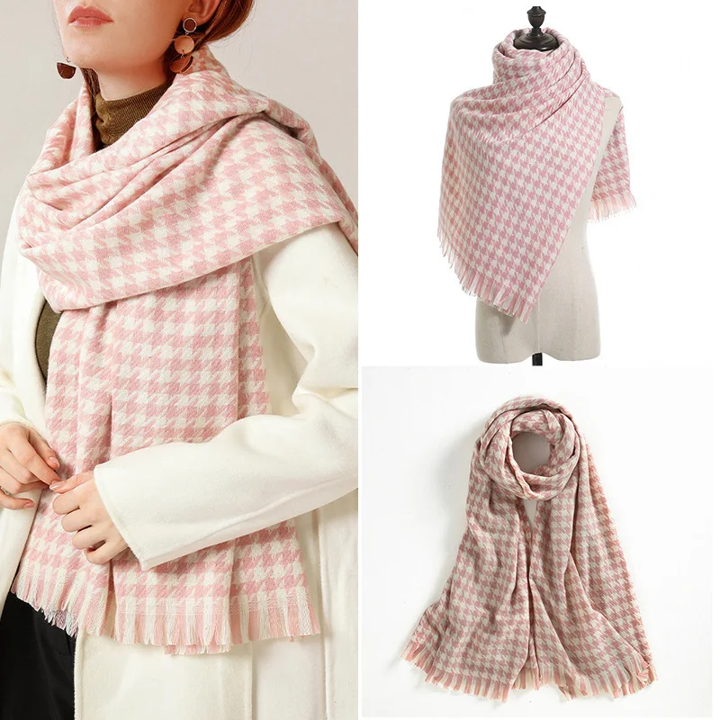 Houndstooth Scarf Women Winter2023New Plaid Artificial Cashmere Scarf Factory Thickened Shawl Scarf Women