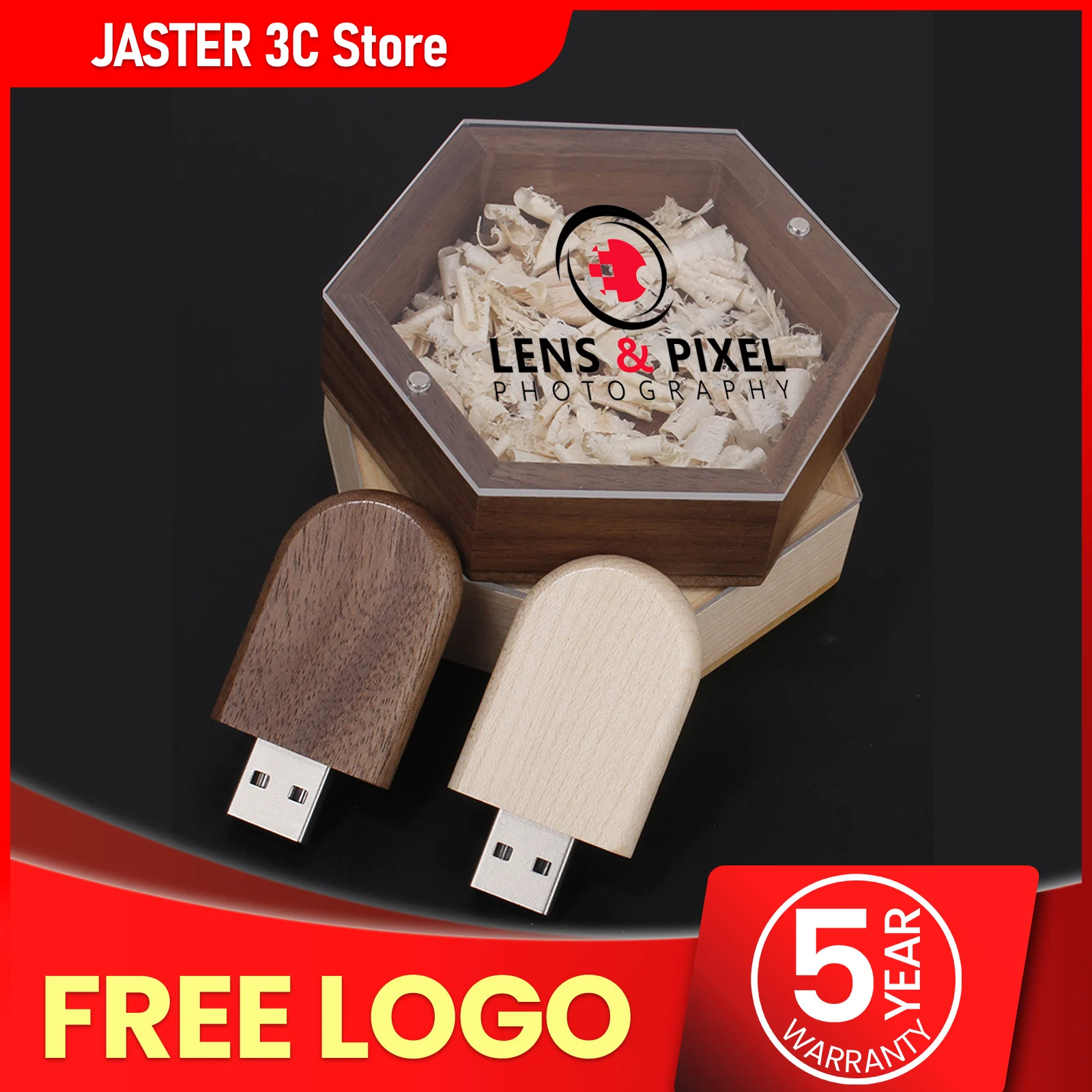 

Free Custom Logo USB Flash Drive 128GB Color Printing Pen Drive 64GB Transparent Lid Box Memory Stick Wedding Gift Pendrive 32GB