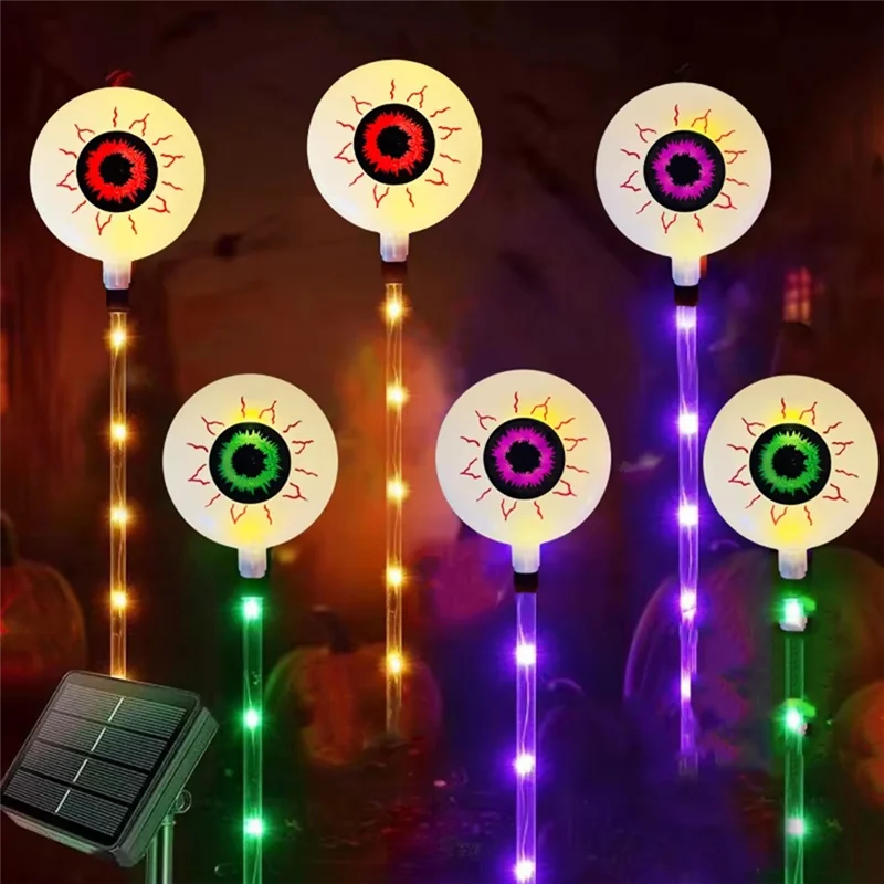 ABGR-pour décoration de fête d'halloween lumières de jardin solaires 6 pièces lumières de paysage solaire de globe oculaire effrayant pour le jardin de la maison