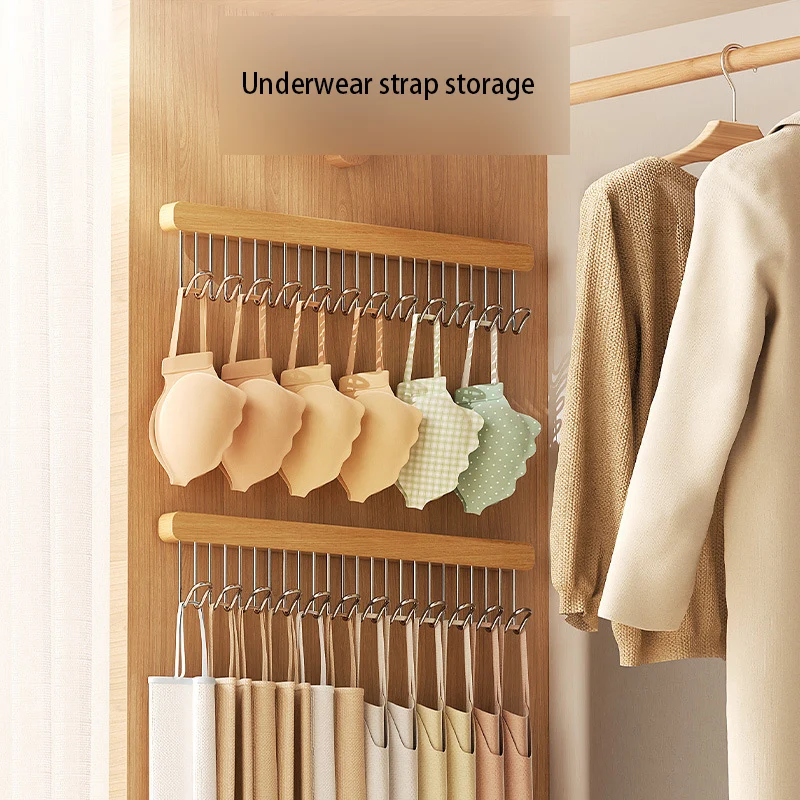 Bra Hanger For Closet  Sliding 12 Hooks Space-saving Wood Sock Hanger Bra Storage Organizer