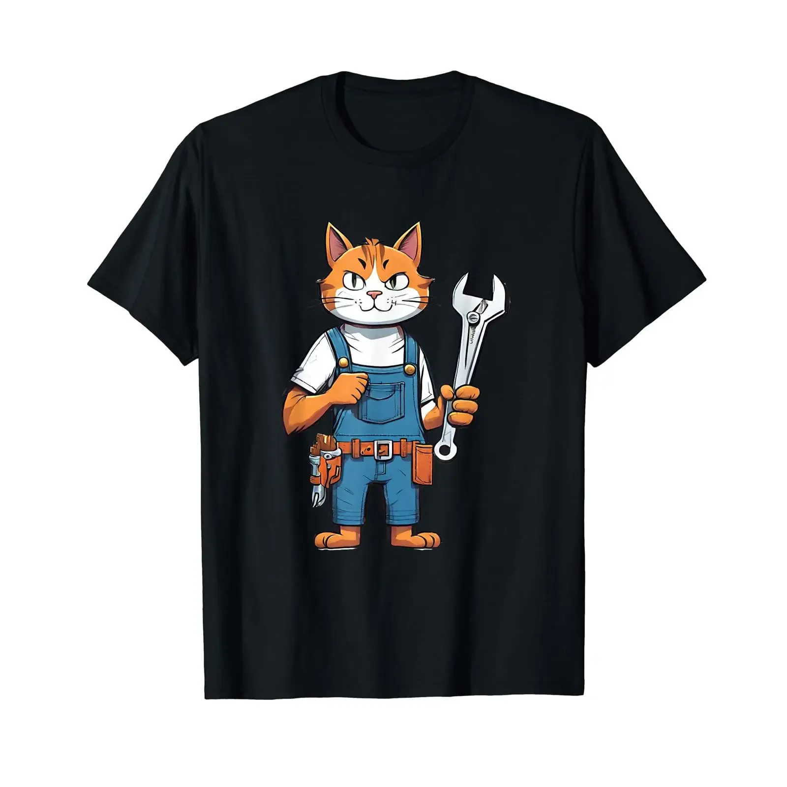 Craftsman Cat mit Plumber Spengler T-Shirt, schwarz, Vintage, gewaschen, Stretch, modische Streetwear-Designer-Kleidung, atmungsaktiv