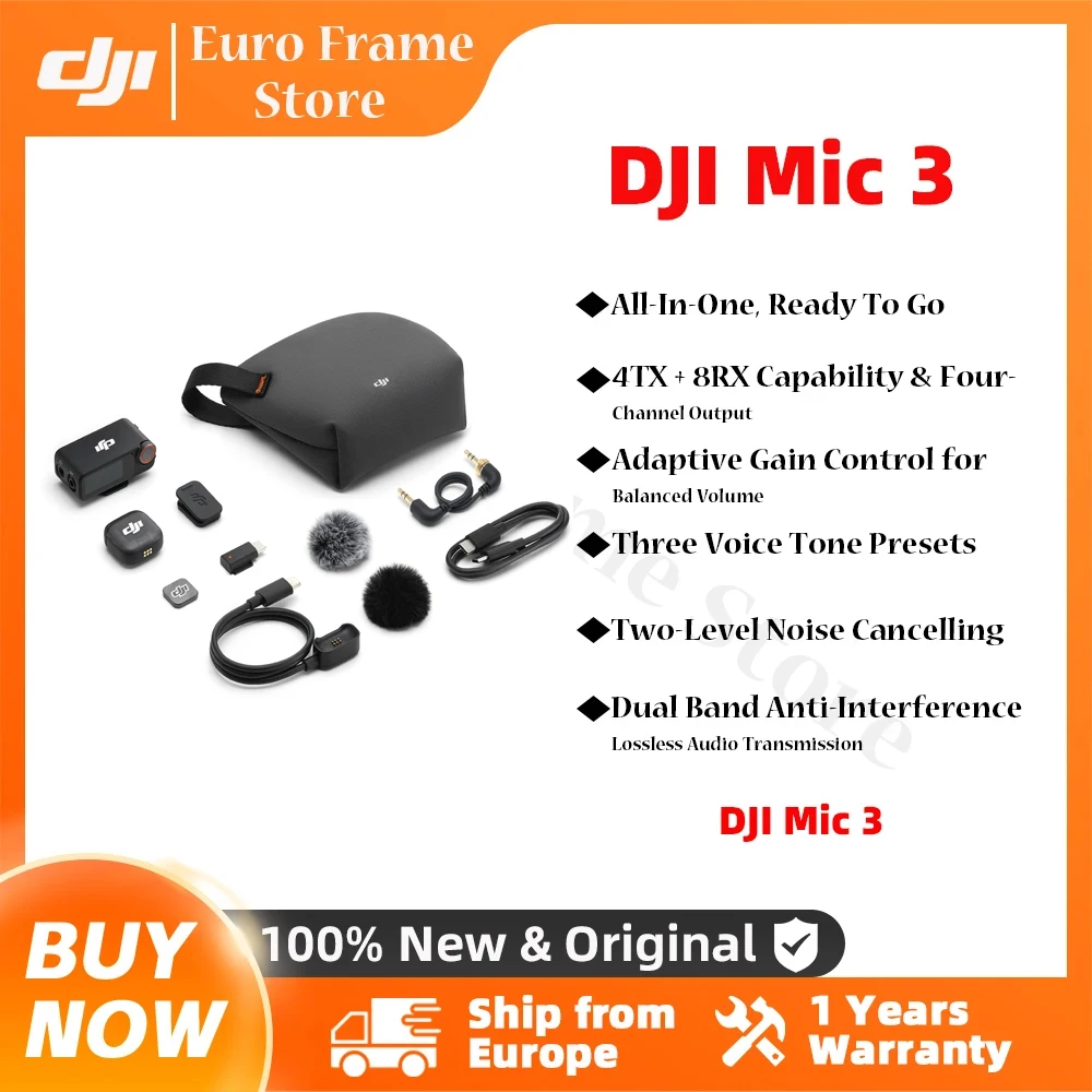 DJI Mic 3 Wireless Lavalier Mic Ultralight Extended Time & Fast Charging 400m Transmission Noise Cancelling Vlog Streaming