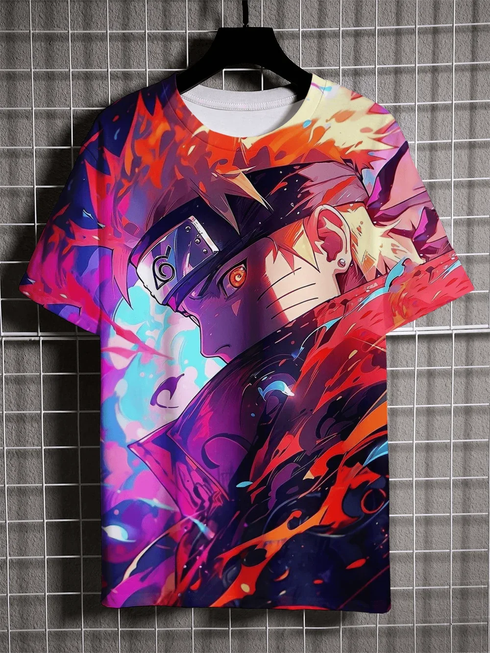 

New Japanese Anime Naruto Men's Short Sleeve 3D Printed Uchiha Sasuke Pattern Fashion Hip-hop Casual Oversized Men's T-shirt