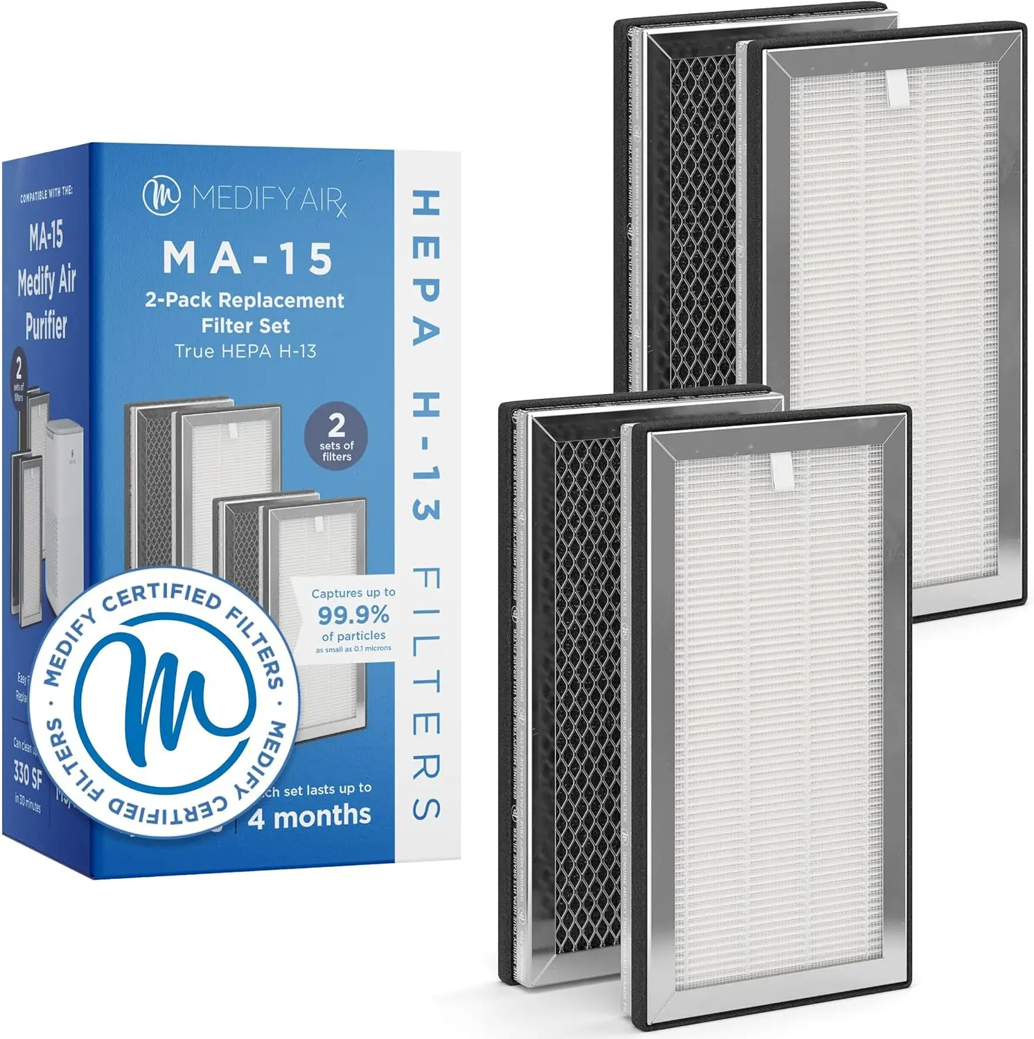 

3-in-1 Replacement Filter for Air Purifier, H13 True HEPA, Captures 99.9% of Allergens, Smoke, Pollen, Pet Dander, Odors, 2-Pack