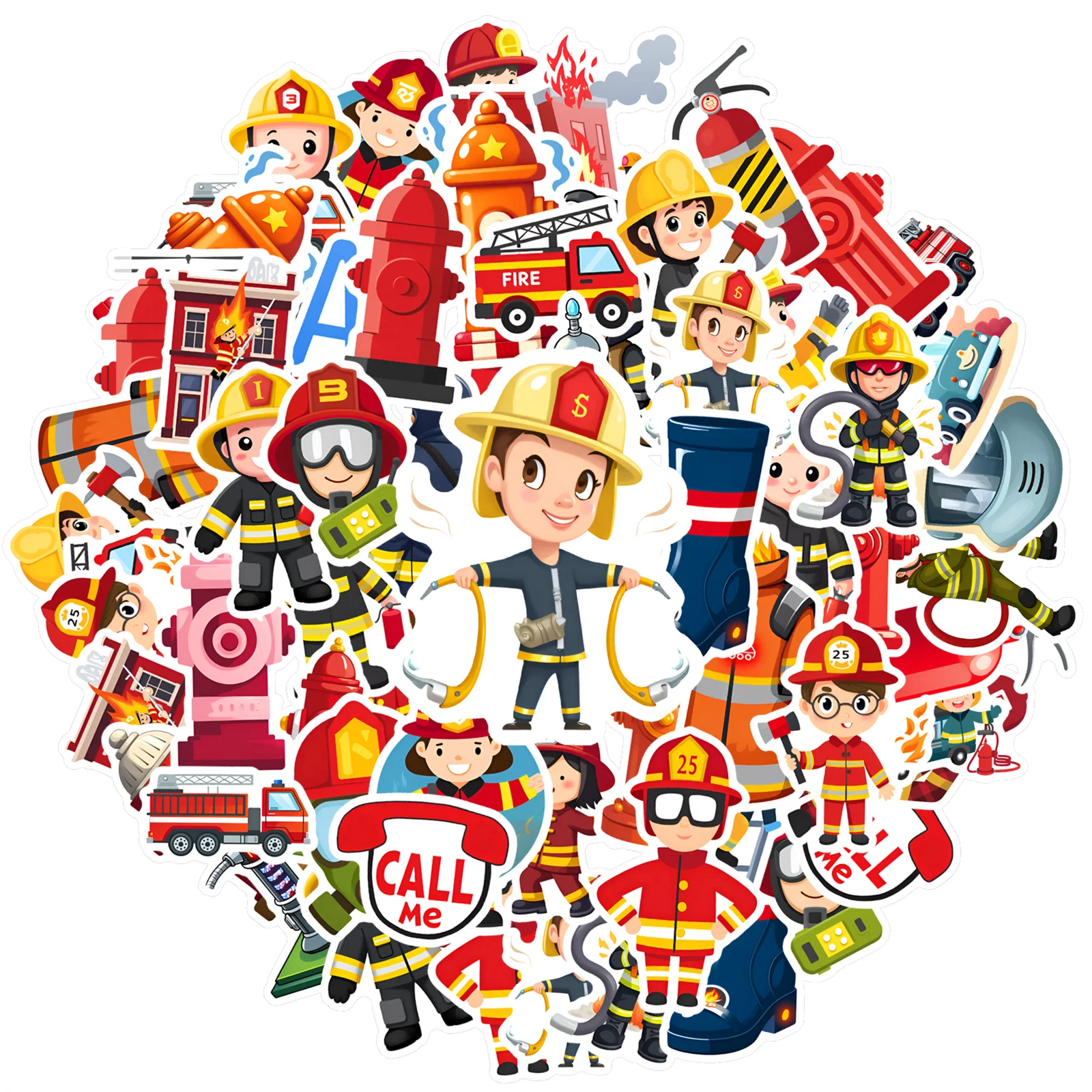 35pcs-50pcs Cute Firefighter Stickers Cartoon Rescue DIY Stickers Stationery Stickers For Laptop Motorcycle Luggage Phone