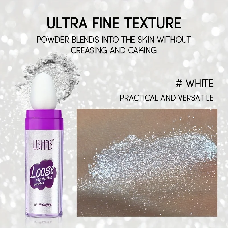 White Pearl Highlighter Powder Polvo De Hadas Glitter Powder Shimmer Contour Blush Powder Makeup Face Body Highlight Makeup 9g