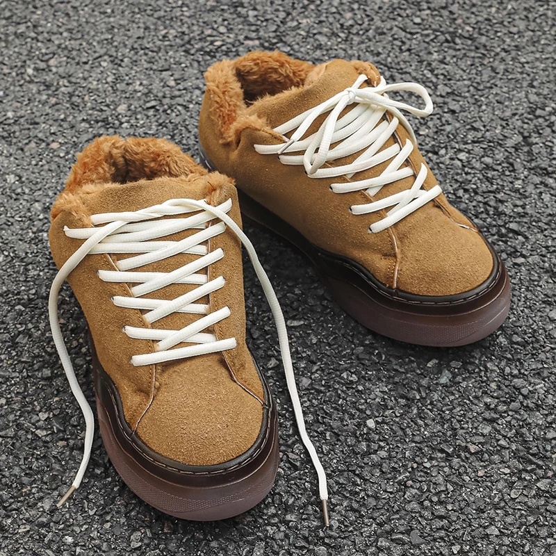 Men Niche Casual Winter Skate Shoes Warm Fleece Low Top Breathable Insulated Street Comfort Sneakers