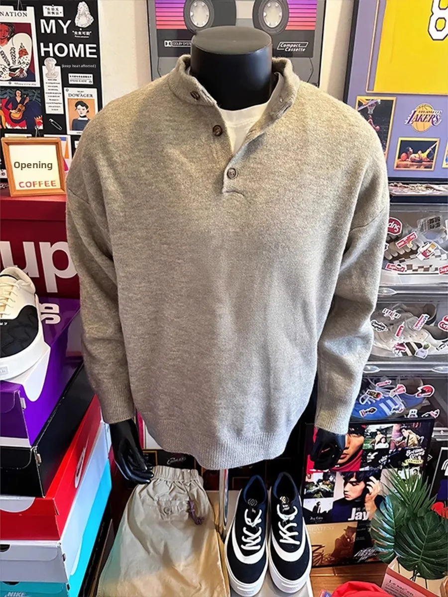 

American Sle ey Henry Collar Men's Knitwear Long Sve Autumn Winter Faion Lazy Sle Inner Wear Retro Base Layer Sweater