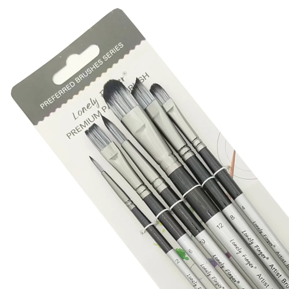 Lonely Finger Artist Pinsel-Set mit 6 verschiedenen Größen für Aquarell-Acryl-Gouache-Öl- und Tempera-Malerei