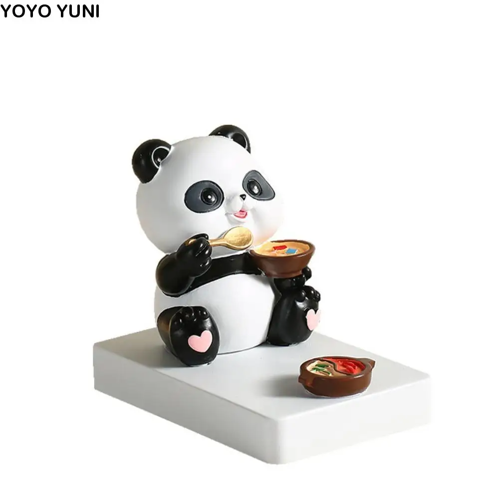 

Panda Figurines Panda Phone Holder Anti-slip Resin Cartoon Phone Stand Holder Free You Hands Flat Bottom Mobile Phone Bracket