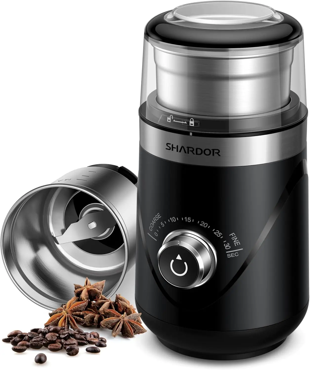 Upgraded Adjustable Coffee Grinder Electric, Herb/Spice Grinder, Espresso Grinder W/1 Removable Stainless Steel Bowl,Black, 2.0