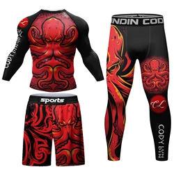 Sublimation Printing New Boxing MMA Rash guard Jiu jitsu T-shirt Set Kickboxing Jerseys Sport BjJ Gi Muay Thai Shorts Sportsuit