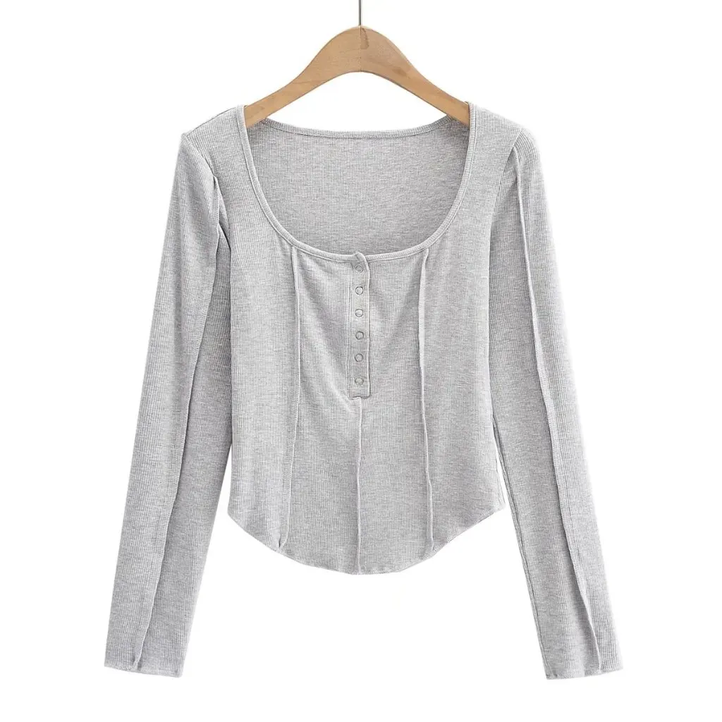 

Sexy Spice Girl Long Sleeve T-Shirt for Women European American Style Blogger Fashion Square Collar Anti-Stitching Design