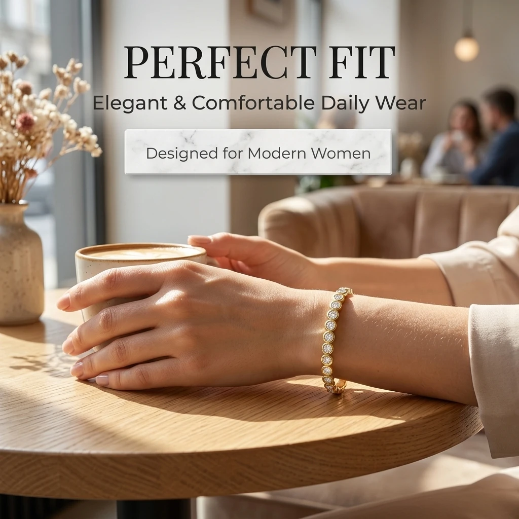 Gold Color Snap-on Circular Zircon Bangle, Stainless Steel Bracelet for Women, Fashion Jewelry Gift 60mm
