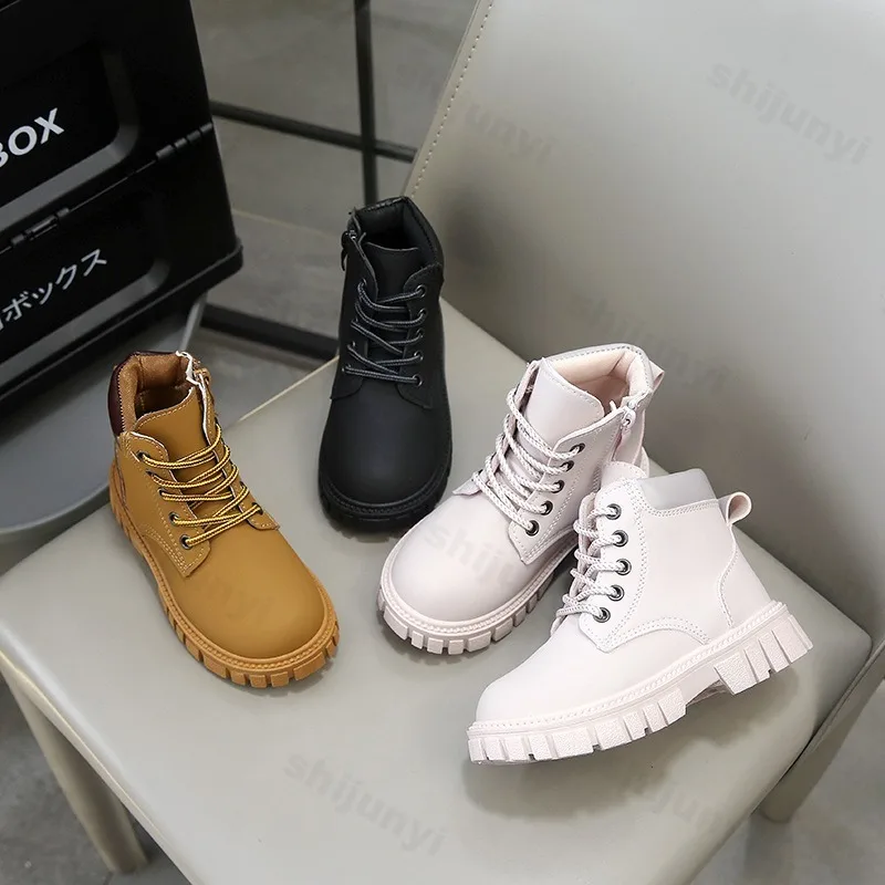 Children Leather Boots Kids Ankle Boots Non-slip Side Zipper Soild Color 2026 Autumn New Boys Girls Short Boots Comfortable