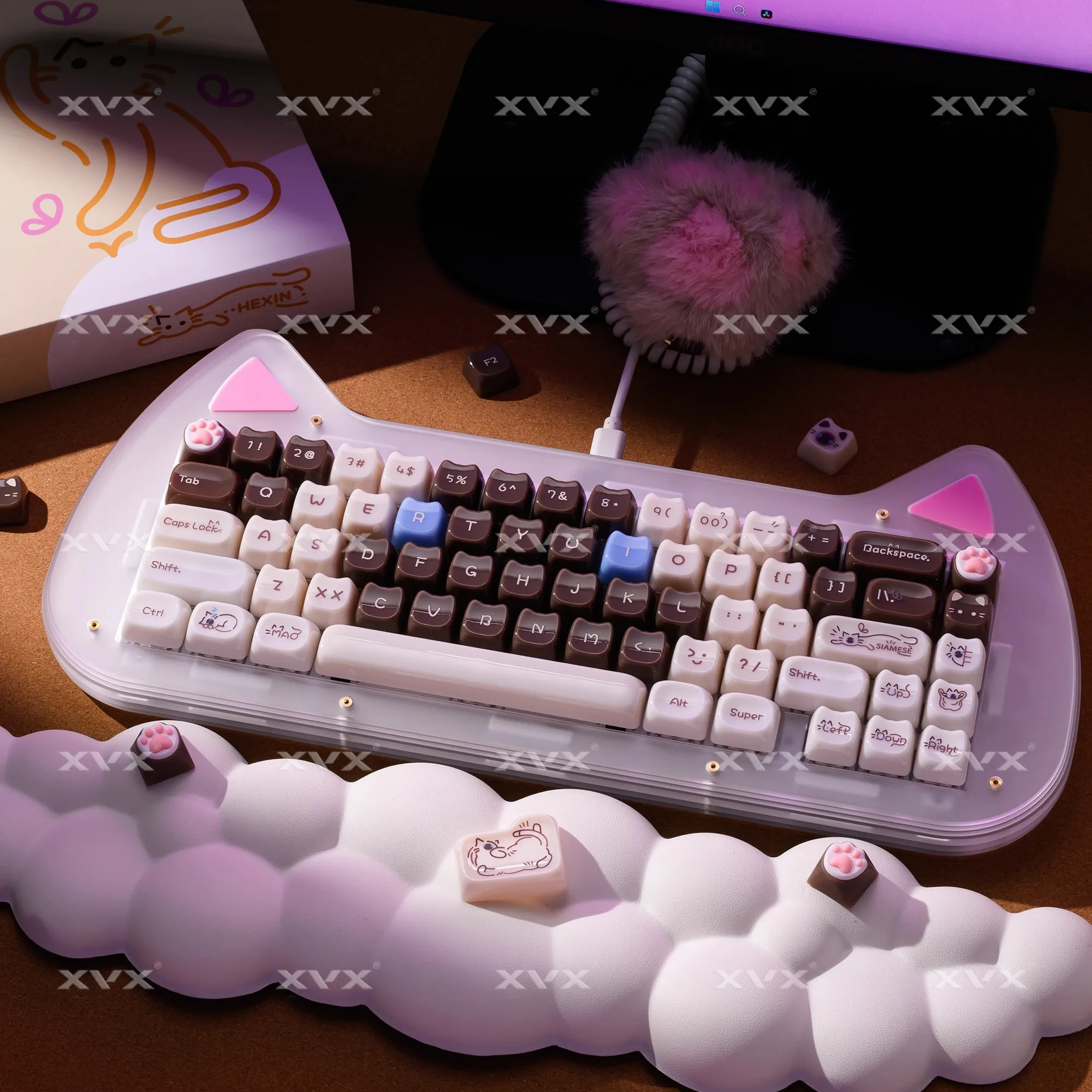 

VXE Cute Cat Keycaps MAO/MOA PC Transparent MAO/MOA Key Caps for Mechanical Keyboard Cap Gamer Accessory Artisan Anime Keycaps