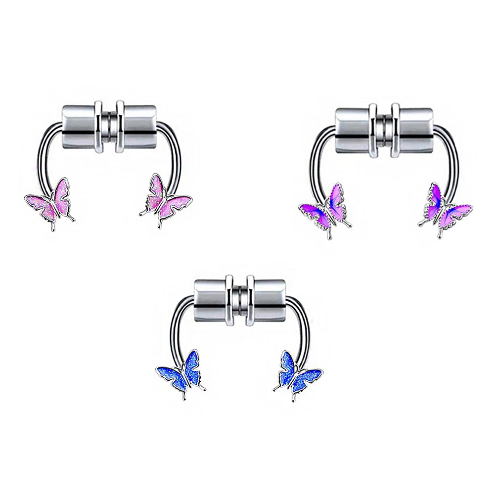 Stainless Steel Magnet Nose Ring Butterfly Ring Nose Clip Non-pierced Nose Hoop Magnetic Nose Nail piercing nariz piercing Cute