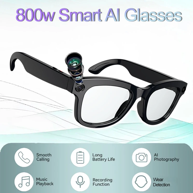 

2025 New AI Smart Glasses 8MP HD Camera Sunglasses Photos Video Recorder dual-microphone Anti-blue Smart Waterproof Glasses