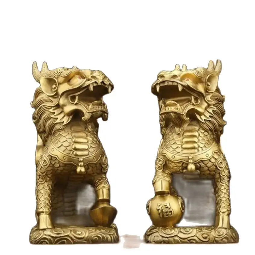 Brass Caifu Qilin Decoration Large Pair Home Decoration