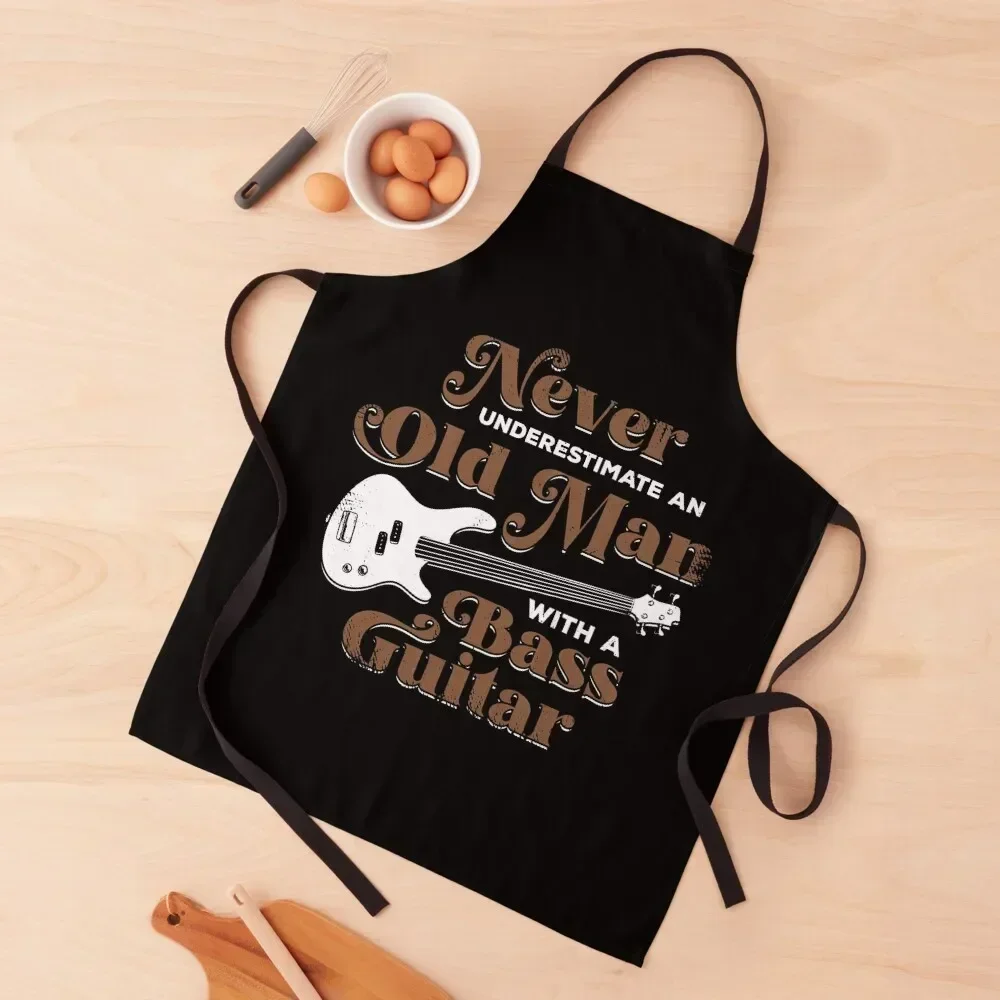 Old Man Bass Player Guitar Musician Bassist Gift Apron Things For The Kitchen Nursing Apron