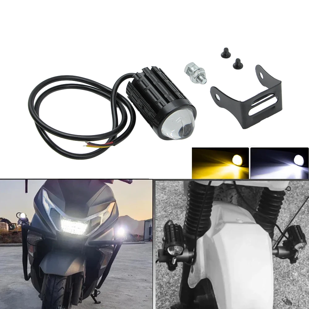 Dual Color Mini LED Motorcycle Spot Light High Low Beam Auxiliary Headlight Fog Lamp For E-Bike Scooter ATV Motorbike