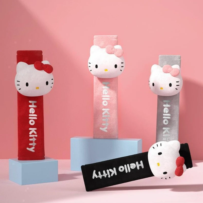 

Sanrio автомобильный ремень безопасности, милый Hello Kitty, пушистый автомобильный ремень, наплечная накладка, нескользящий плюшевый защитный чехол, авто, декор интерьера, подарки