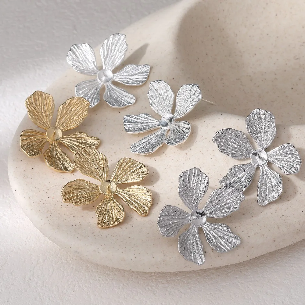 

4PCS Dainty Five-petaled Flowers Ear Studs for Jewelry Making Earrings Components DIY Brass 14k Gold Plated Accessories 30*28mm