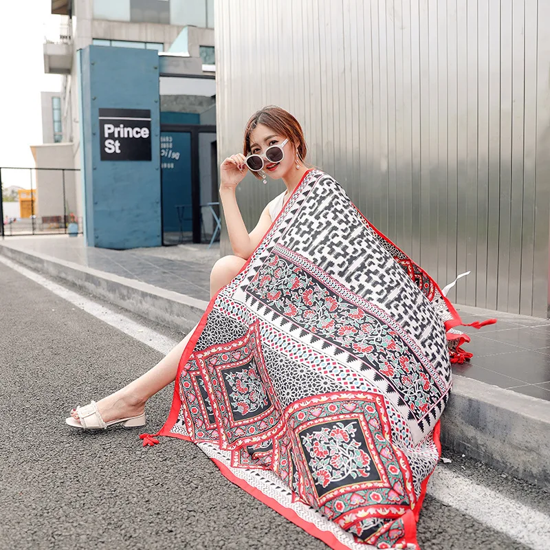 Spring Summer Women Luxury Scarf Lady Cotton Linen Shawl Shade Photographic Ethnic Style Female Print Scarves Bufanda Mujer