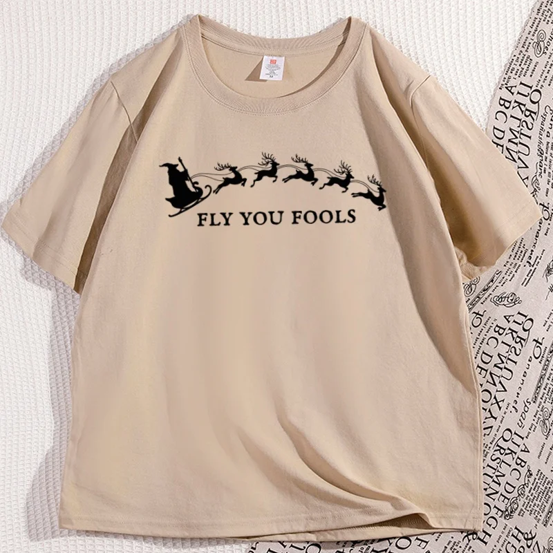 Fly You Fools T Shirt Man Woman Funny Christmas T-Shirt Holiday Funny Santa Tshirt Cotton Oversized Short Sleeve Mens Clothes