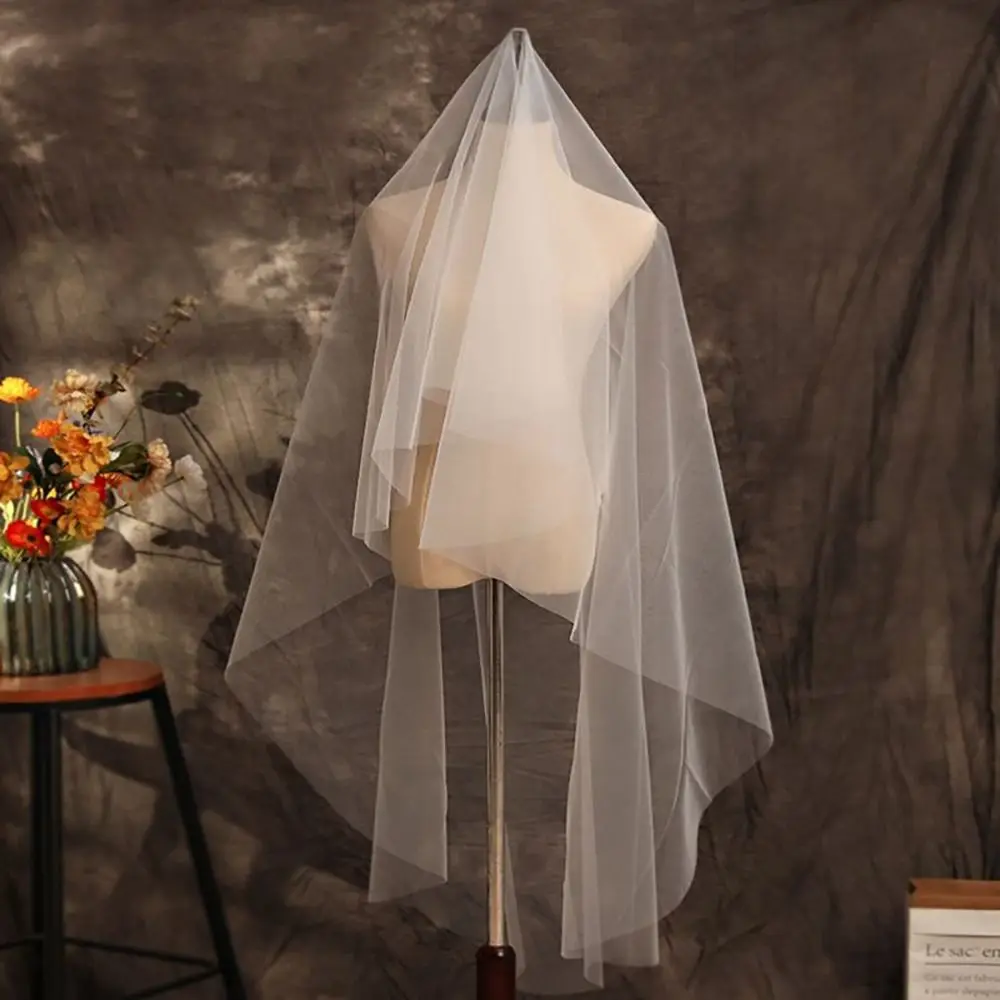 New Single Layer Bridal Veil White Long Women's Tulle Simple Elegant Wedding Veil image 5